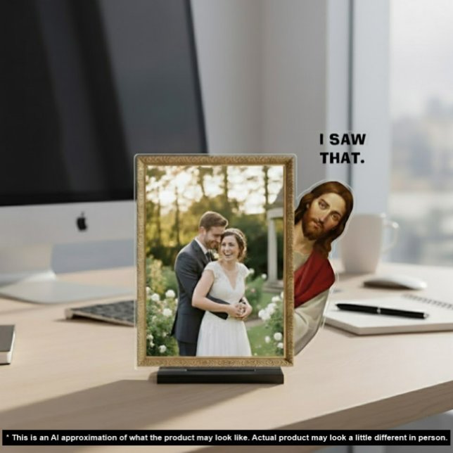 Photo Sculpture Funny Jesus I Saw That Joke 2D Desk Picture Frame (I saw that Jesus photo frame - Funny meme humor - personalized customized personal custom picture)