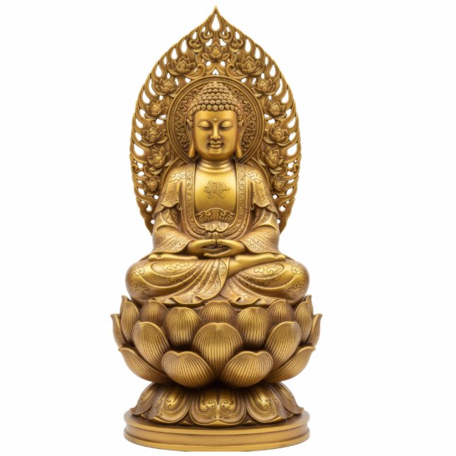 Photo Sculpture Gold Buddha on Lotus Flower 2D Statuette Statue (Devant)