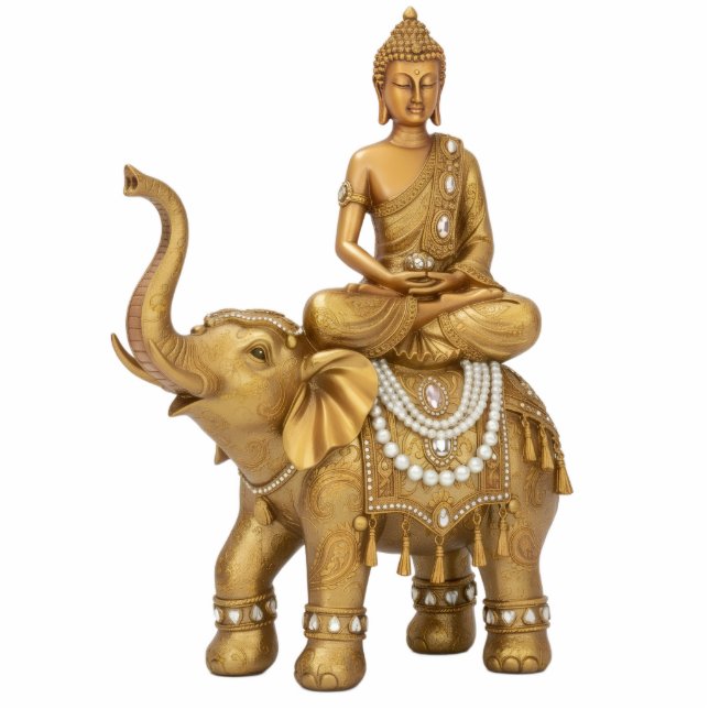 Photo Sculpture Gold Buddha Riding Elephant 2D statue (Devant)