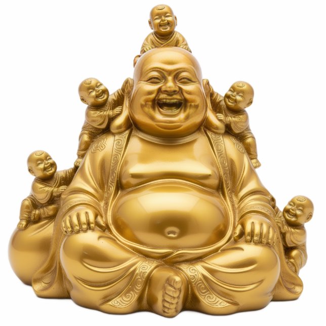 Photo Sculpture Gold Laughing Buddha with Children 2D Budai (Devant)