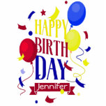 Photo Sculpture Joyeux ballons d'anniversaire Nom personnalisé col<br><div class="desc">Si vous avez besoin d'un|Joyeux signe d'anniversaire personnalisé avec le nom de la personne ce grand ballon coloré et ce confetti devraient être parfaits pour cette fête ou cette fête</div>
