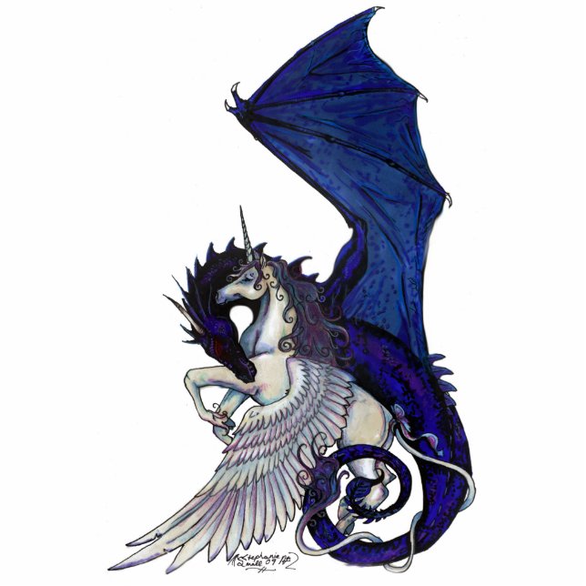 Photo Sculpture La licorne et le dragon éternels d'étreinte (Devant)