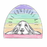 Photo Sculpture l'amour conquiert tout chien arc-en-ciel basset ho<br><div class="desc">L'amour conquiert tout. N'est-ce pas la vérité ? ? Beau sticker arc-en-ciel complet avec une adorable attache de basset dessinée à la main parce que qui ne les aime pas aussi?</div>