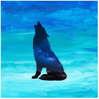 Photo Sculpture Loup hurlant, chien hurlant en double exposition