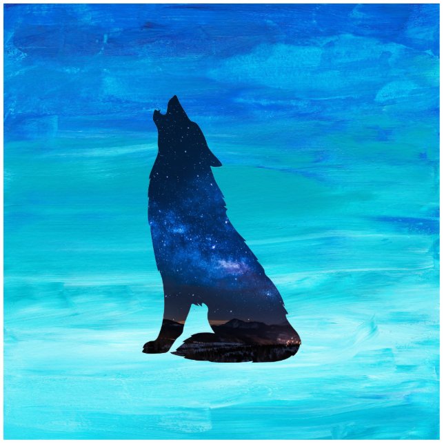 Photo Sculpture Loup hurlant, chien hurlant en double exposition (Devant)