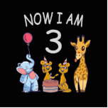 Photo Sculpture Maintenant j'ai 3 ans 3ème anniversaire au Zoo<br><div class="desc">Joyeux 3ème Anniversaire. Création d'anniversaire pour enfants drôles et adorables avec un éléphant mignon,  deux furets et une girafe célébrant votre anniversaire au zoo.</div>