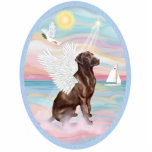 Photo Sculpture Mer céleste - Chocolat Labrador<br><div class="desc">Un ange rétrificateur au chocolat du Labrador joue parmi les nuages le long d'une mer paradisiaque. Une colombe survole tandis qu'un voilier passe à côté. Le soleil brille et une brise légère cool l'air.</div>