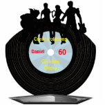 Photo Sculpture Musique Vinyl Record Jalon à thème Anniversaire<br><div class="desc">Musique amusante stand découpé à thème, sculpture avec un disque vinyle à l'ancienne et silhouettes musiciennes. Avec les mots félicitations, 60 et Golden Oldie qui peuvent tous être changés pour répondre à vos besoins et la personnalisation du nom personnalisé. Idéal pour un anniversaire marquant et comme décor de table de...</div>