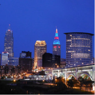 Photo Sculpture Night Skyline Cleveland