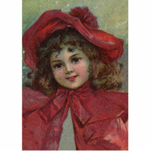 Photo Sculpture Noël Victorien Enfant Rouge Casquette Portrait Fil