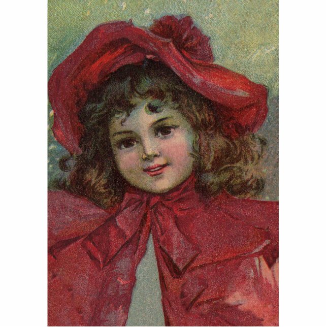 Photo Sculpture Noël Victorien Enfant Rouge Casquette Portrait Fil (Devant)