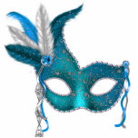 Photo Sculpture Partie bleue turquoise de mascarade<br><div class="desc">Coupe-circuit acrylique de sculpture en jolie de plume de masque de mascarade de partie décoration pourpre bleue turquoise de table.</div>