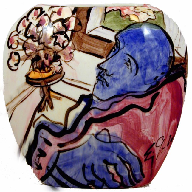 Photo Sculpture Personnage bleu dans une petite pièce (Devant)