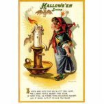 Photo Sculpture Plaque debout antique/vintage de Halloween<br><div class="desc">Décorez votre mantel ou table avec cette sculpture debout durable d'une carte postale 1910 de CA Halloween. Le texte humoristique au fond de ce balayage de carte postale vintage/antique de Halloween indique : "Si avec un souffle vous soufflez la lumière, "Tis un signe vous marierez cette année ; Si avec...</div>