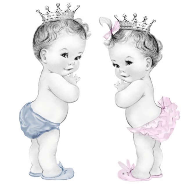 Photo Sculpture Prince et Princesse Baby shower jumeau garçon et f (Devant)