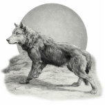 Photo Sculpture Profil de Wolf Moon<br><div class="desc">Loup gris vintage posé avant une pleine lune. L'illustration est en niveaux de gris. Un magnifique dessin animalier sur les cadeaux et les vêtements. Bien sûr de plaire aux hommes, aux femmes et à tous les âges des amoureux des animaux.</div>