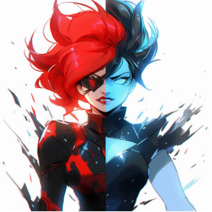 Photo Sculpture Red Blue Fire Ice Comic Style Anime Girl