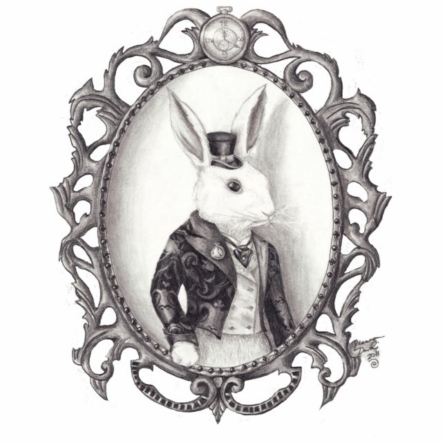 Photo Sculpture Sculpture blanche Alice en photo de lapin au pays (Devant)