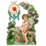 Photo Sculpture Sculpture photo vintage Cupid<br><div class="desc">Cupidon Whimsical avec flèches sous arche fleurie avec oiseaux sur sculpture photo.</div>