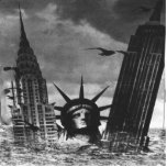 PHOTO SCULPTURE STATUT DE LIBERTÉ ET EMPIRE ÉDIFICE D'ÉTAT<br><div class="desc">ILLUSTRATION NOIRE ET BLANCHE DE LA STATUE DE LIBERTÉ ET EMPIRE L'ÉDIFICE D'ÉTAT AVEC NOTRE LIBERTÉ SORTANT DE LA MER.</div>