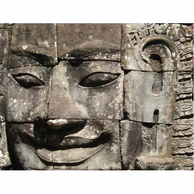 Photo Sculpture Temple en pierre de Bayon de visage de Khmer…, (Devant)