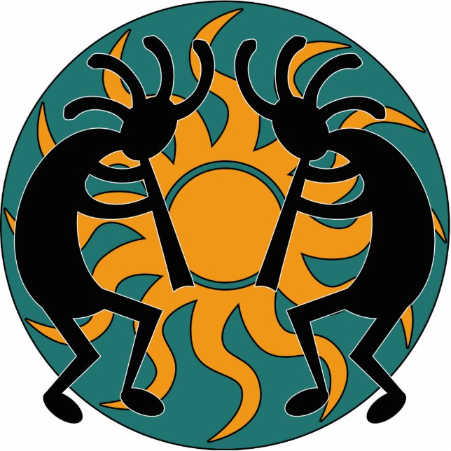 Photo Sculpture Turquoise Jaune Tribal Noir Sud-Ouest Kokopelli (Devant)