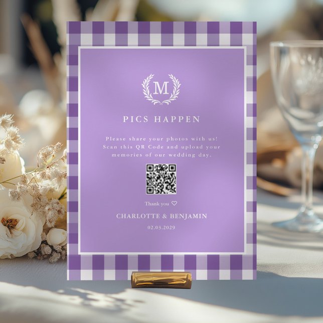 PHOTO S'EST PRODUITE ! QR Code Purple En vichy Gal (PICS HAPPEN!QR Code Purple Gingham Wedding Gallery)
