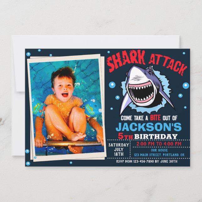 Photo Shark Birthday Invitation Shark Attack party (Devant)