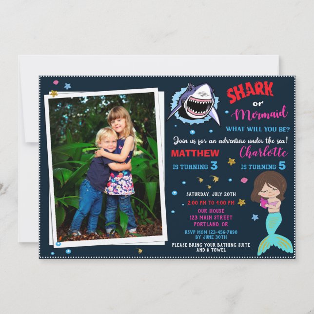 Photo Shark Mermaid invitation anniversaire Pool p (Devant)