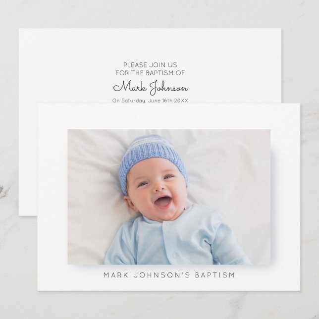 Photo simple et moderne Baptême Party Invitation (Devant / Derrière)