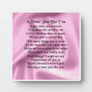 Photo Sister Poem Plaque -  Pink Silk   Design