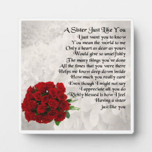 Photo Sister Poem Plaque -  Red  Roses  Design