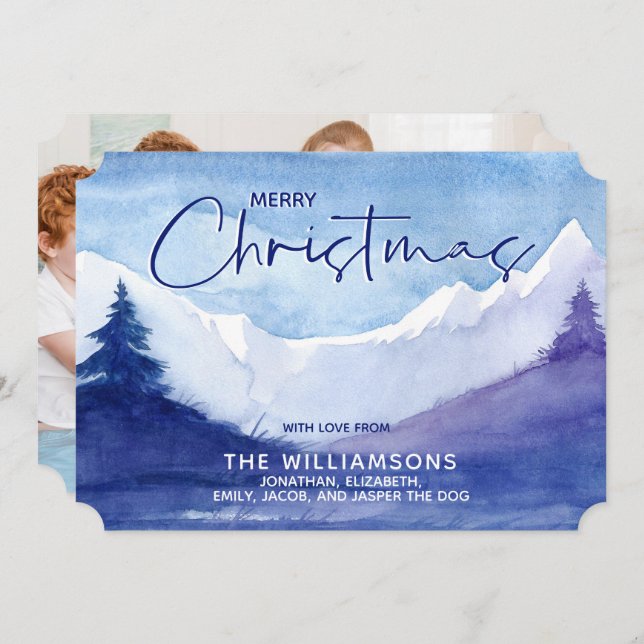 Photo Snowy Mountains Joyeux Noël Carte de vacance (Devant / Derrière)