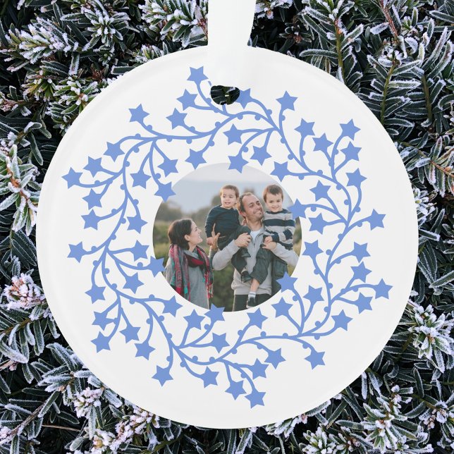 Photo Star Wreath (Modern Scandinavian star wreath garland personalized photo Christmas holiday ornament)