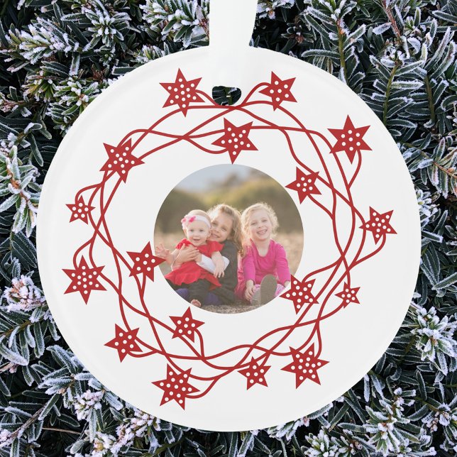 Photo Star Wreath Scandinave (Scandinavian star wreath red and white family photo Christmas ornament)