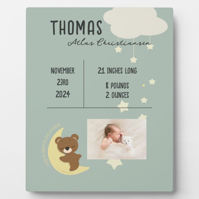 Photo Statistiques de naissance Bébé Ours Douche Plaque  (Devant)