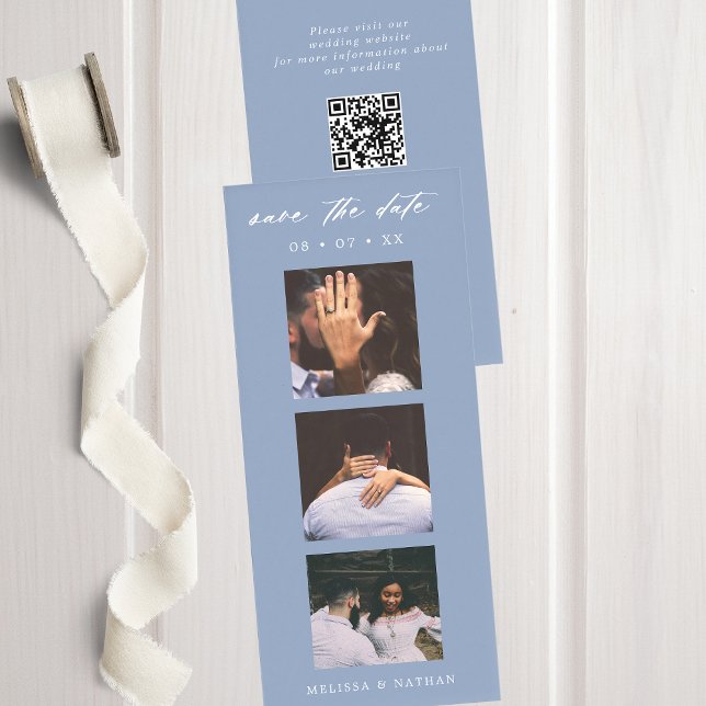 Photo Strip QR Blue Wedding Enregistrer la date (Créateur téléchargé)