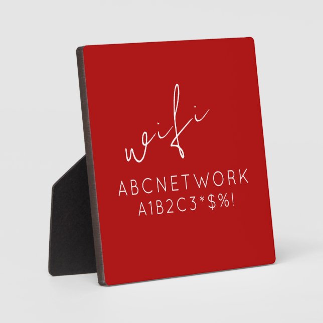 Photo Stylish Red WiFi Password Sign Plaque (Recto)