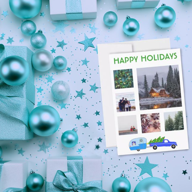 Photo sur mesure Camion Camper Trailer Carte de No (Custom photo holiday card with cute truck and trailer. Customize by adding your own images)
