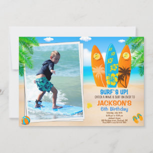 Photo Surfing invitation anniversaire Surfboard in