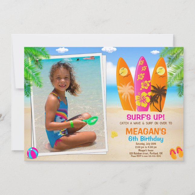 Photo Surfing invitation anniversaire Surfs up par (Devant)