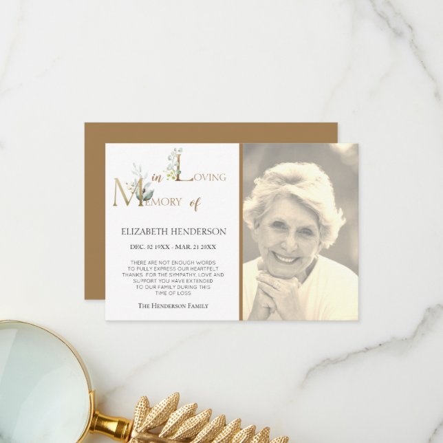 PHOTO Sympathy Carte de remerciements plat (Devant/Arrière en situation)