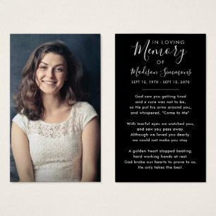 Photo Sympathy Funeral Memorial Black Prayer Carte