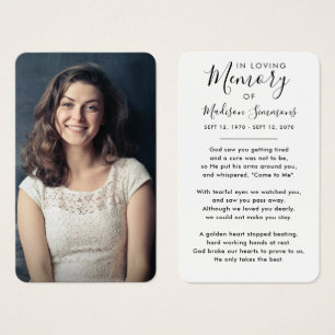 Photo Sympathy Funeral Memorial Prayer Cartes