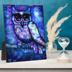 Photo Tabletop Plaque Whimsical Big Eyes Owl Bleu