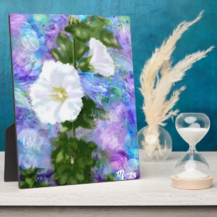Photo Tabletop Plaque Whimsical White Hollyhock Fleurs