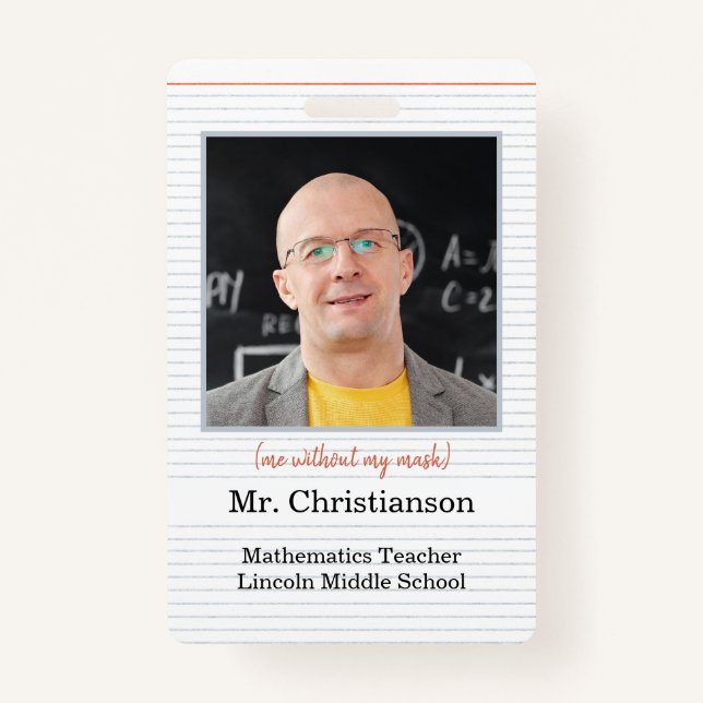 Photo Teacher ID Badge school, me without mask (Devant)