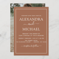 Photo Terra Cotta Boho Mariage Simple Invitation