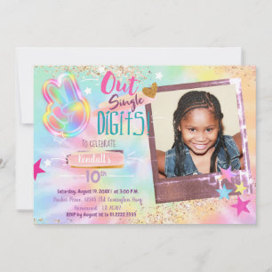 Photo Tie Dye Invitation Peace Out Chiffres simple