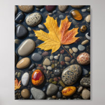Feuille d'automne et galets naturels - Nature mini